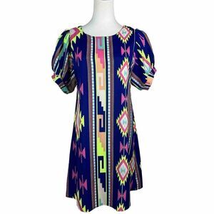 Lila Aztec Stripe Dress Size Small Short Sleeve Mini